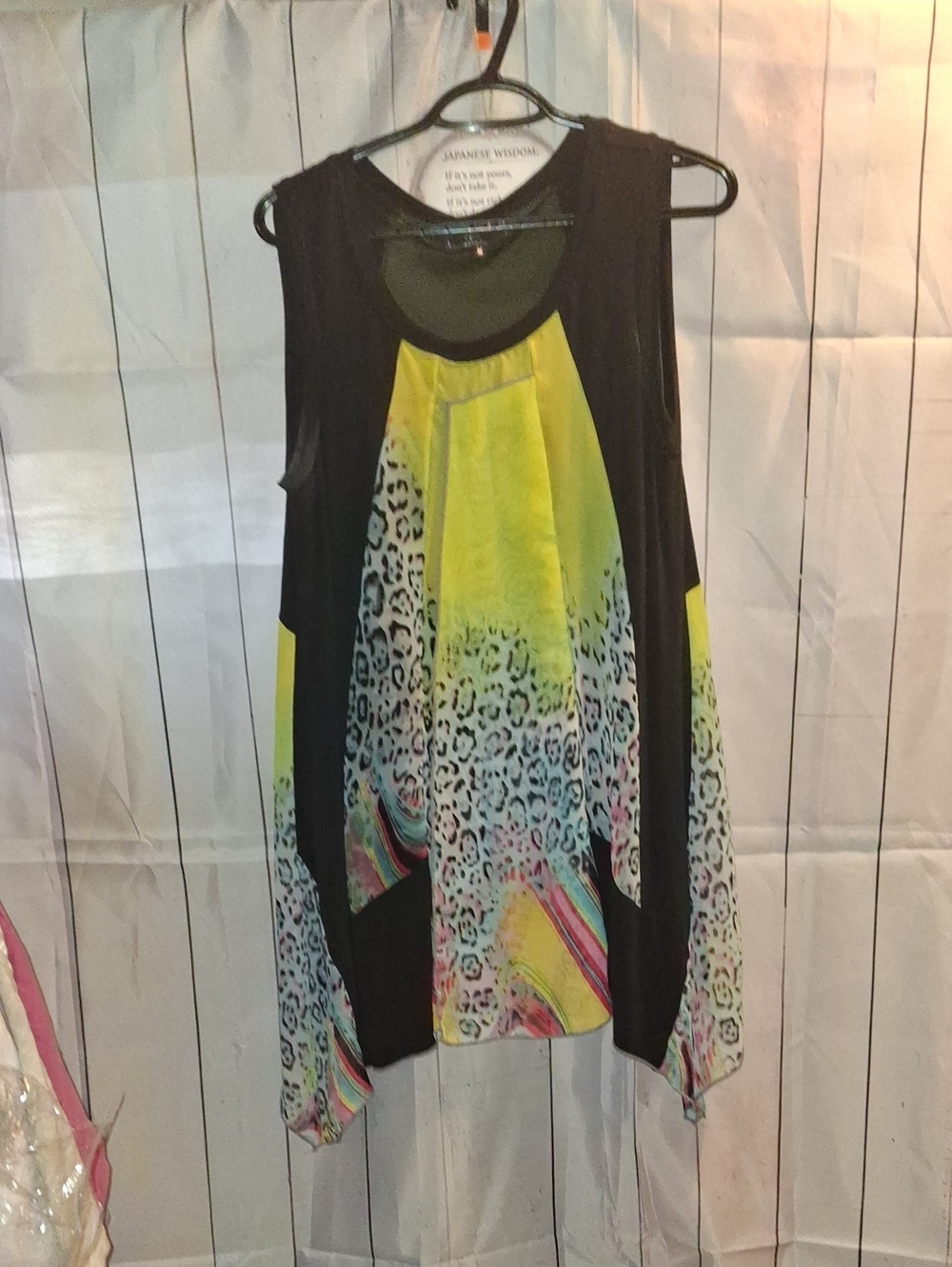 Black Tunic with Neon Yellow Animal-Print Panels